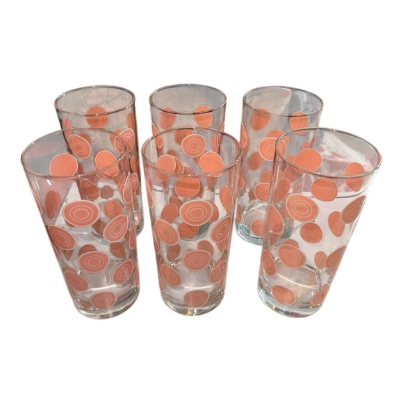 Homer Laughlin Fiesta Dots Circle Tumblers Set of 6 Peach /pink Dots Retired 6” - Picture 1 of 14
